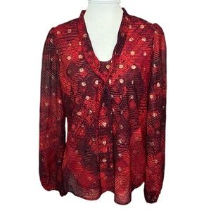 Black Label Evan Picone Tie Neck Blouse Red